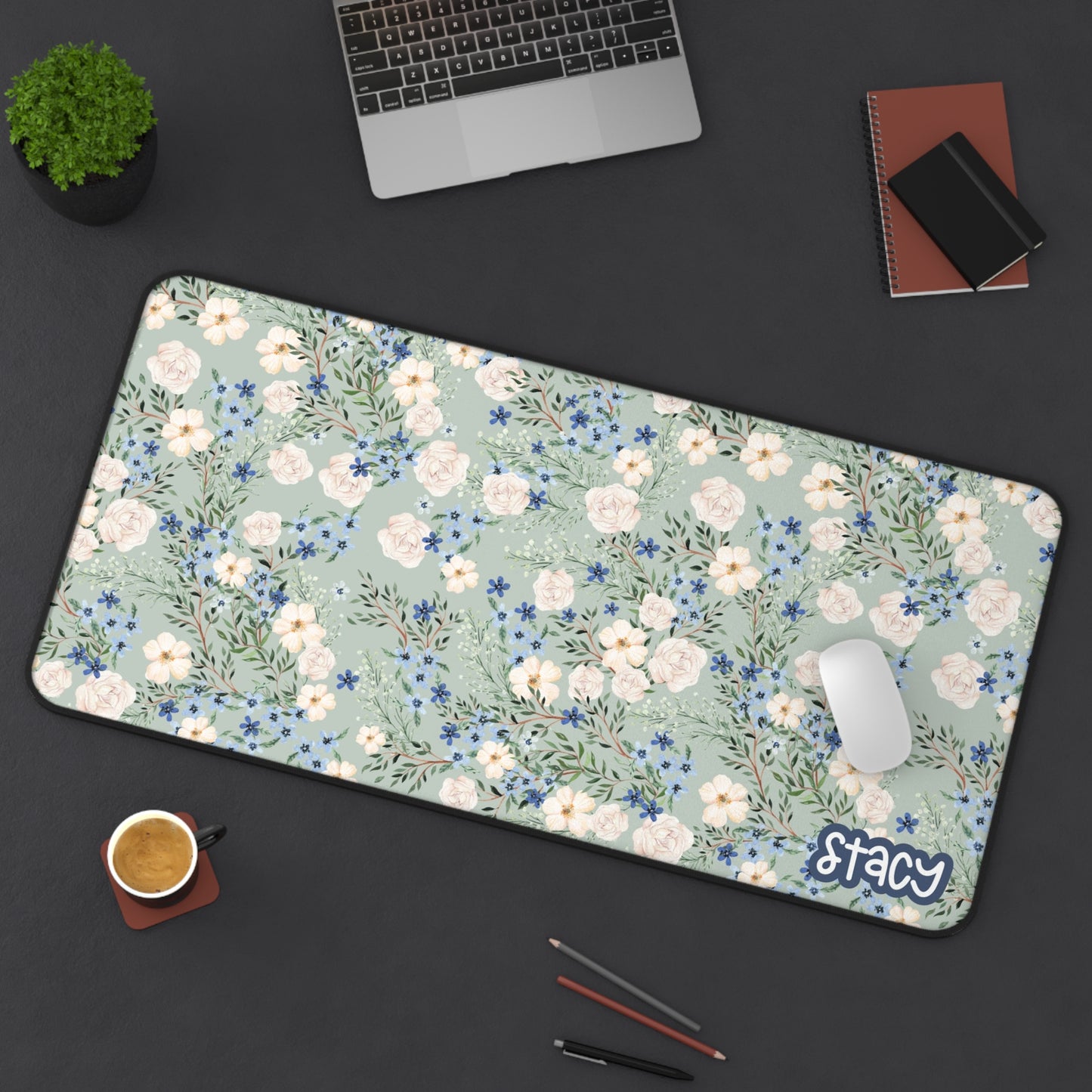Floral Personalized Desk Mat, Office Decor, Home Office Accessories, Gift for Her, Custom Name Desk Pad