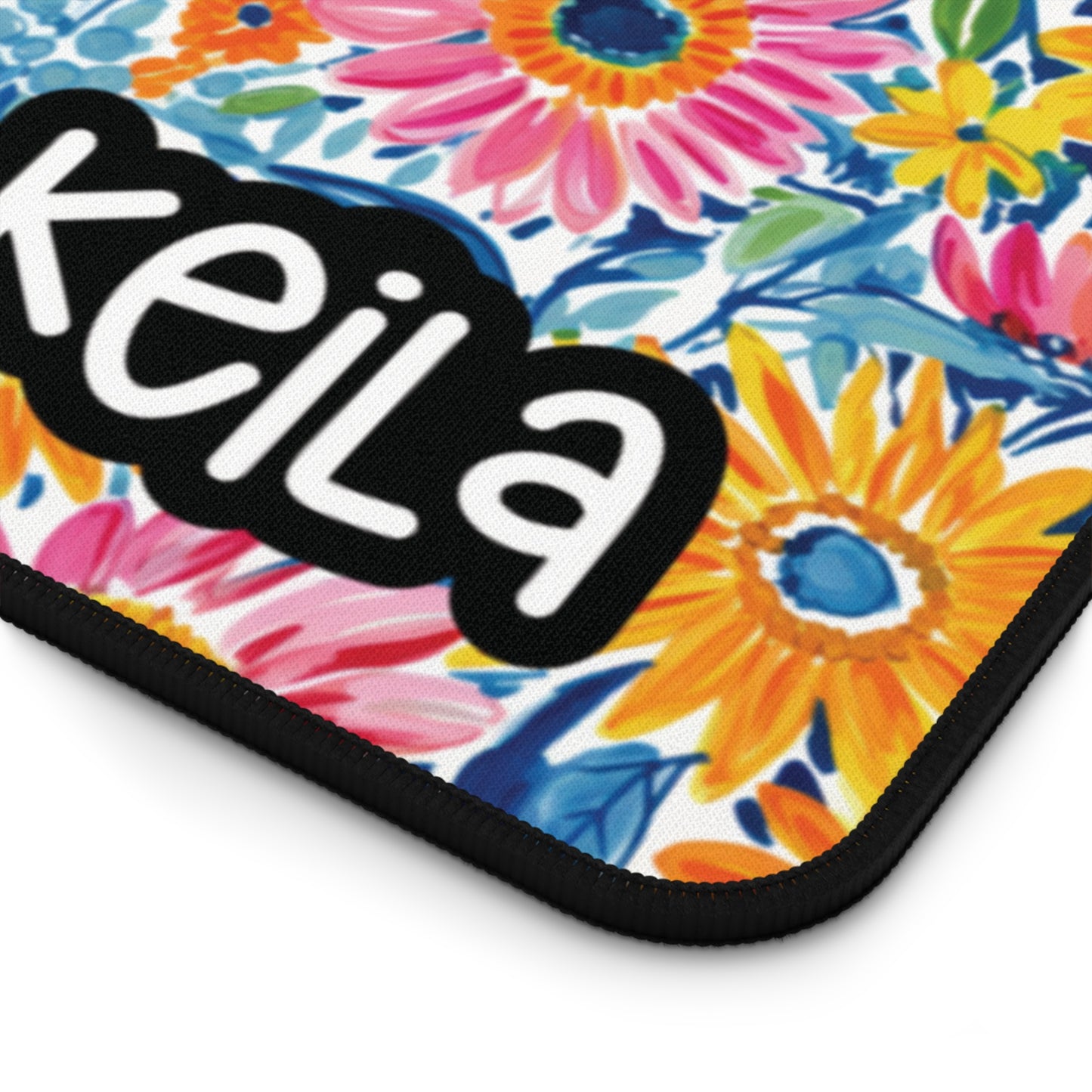 Personalized Cute Yellow Pink Blue Floral Desk Mat | Cute Desk Pads