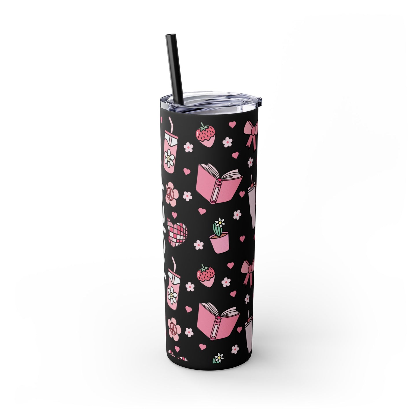 Personalized Girly Skinny Tumbler with Straw, 20oz