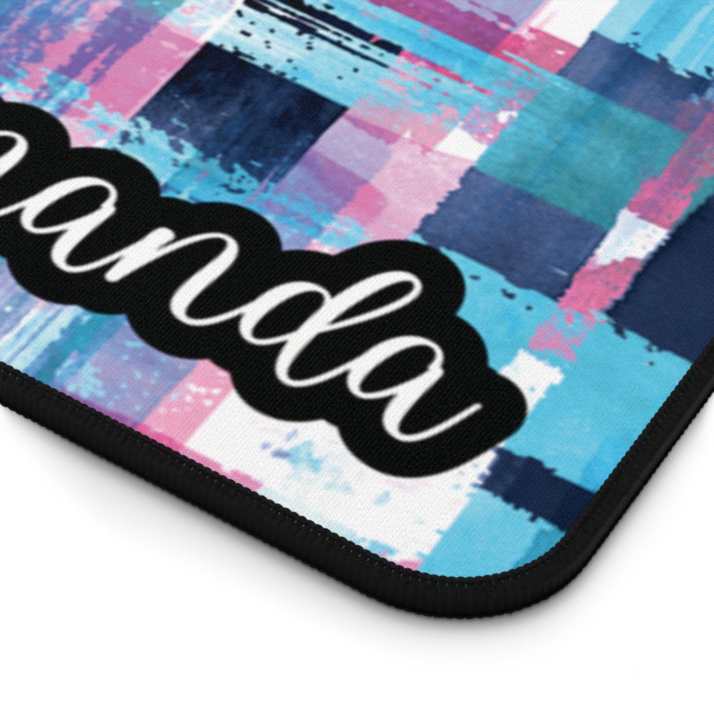 Personalized Blue and Pink Paint Brush Themed Geometric Desk Mat | Cute Desk Pad