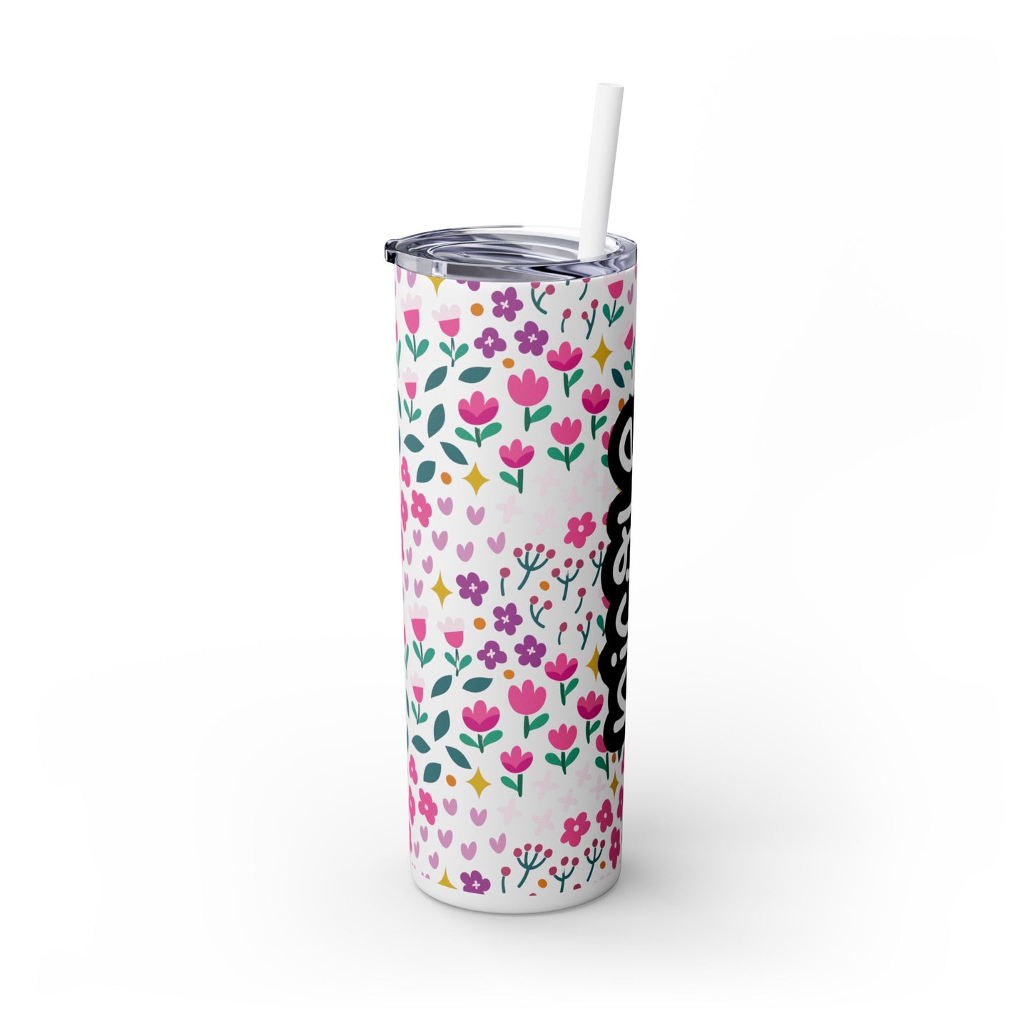 Personalized Floral Skinny Tumbler with Straw, 20oz