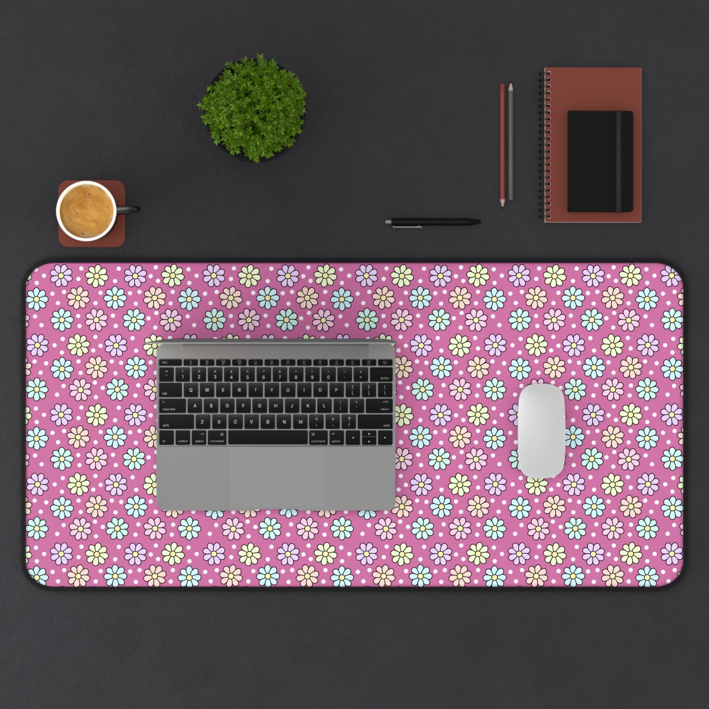 Floral Desk Mat - Vibrant Pink Flower Pattern for Home Office & Study