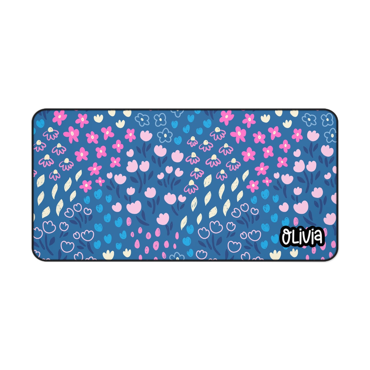 Personalized Floral Blue Background Desk Mat | Cute Desk Pad