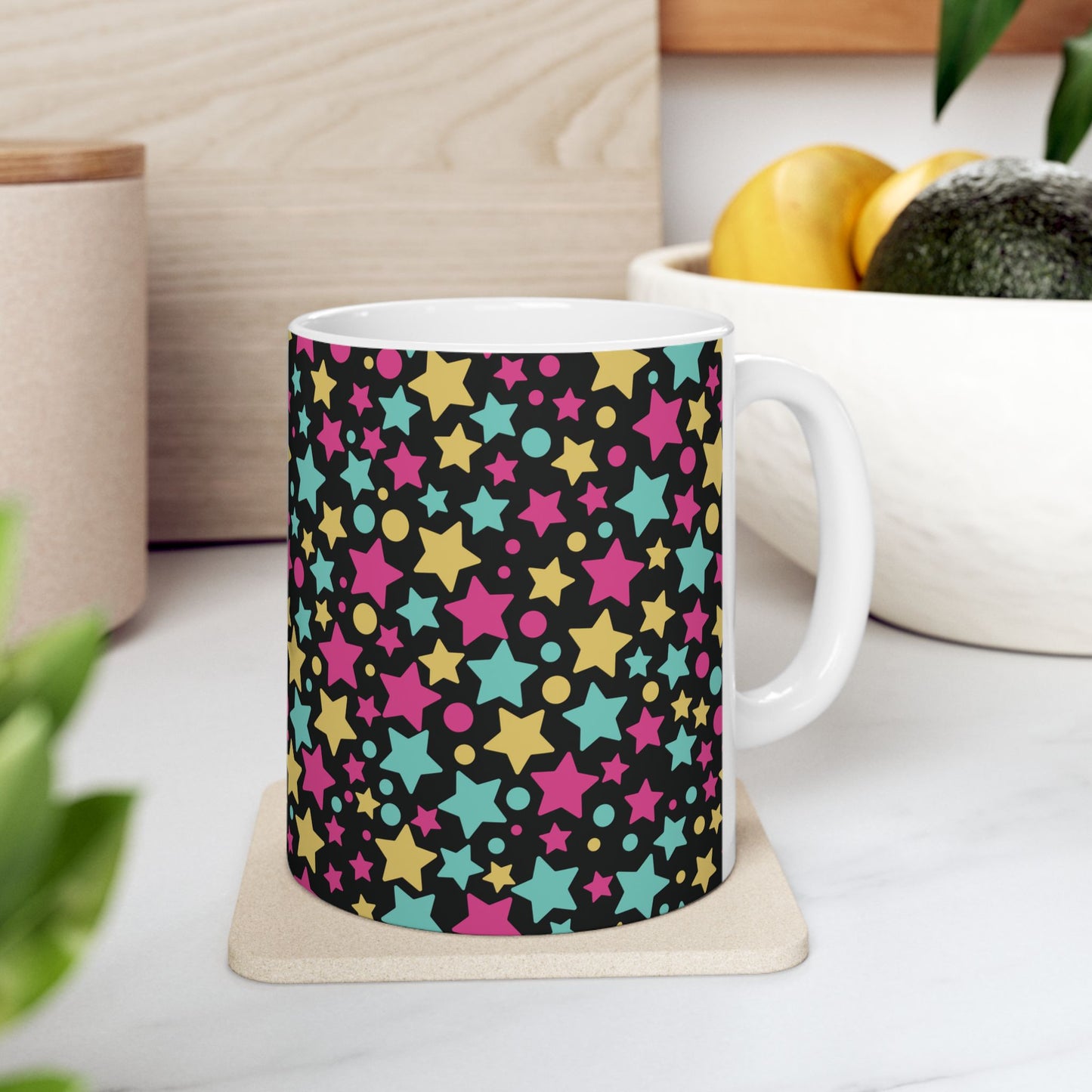 Cute Stars Black Coffee Mug (11oz)