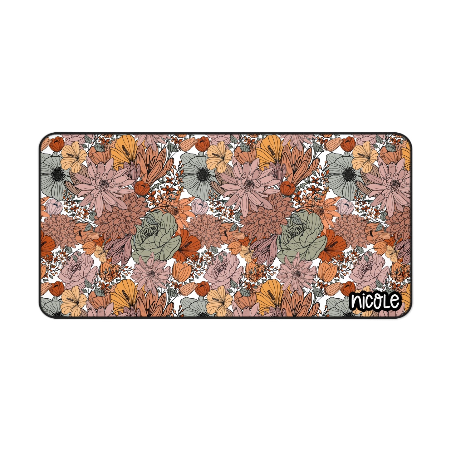 Cozy Autumn Floral Desk Mat, Personalized Desk Pad, Office Decor, Gift for Her, Home Office Accessory, Custom Desk Mat