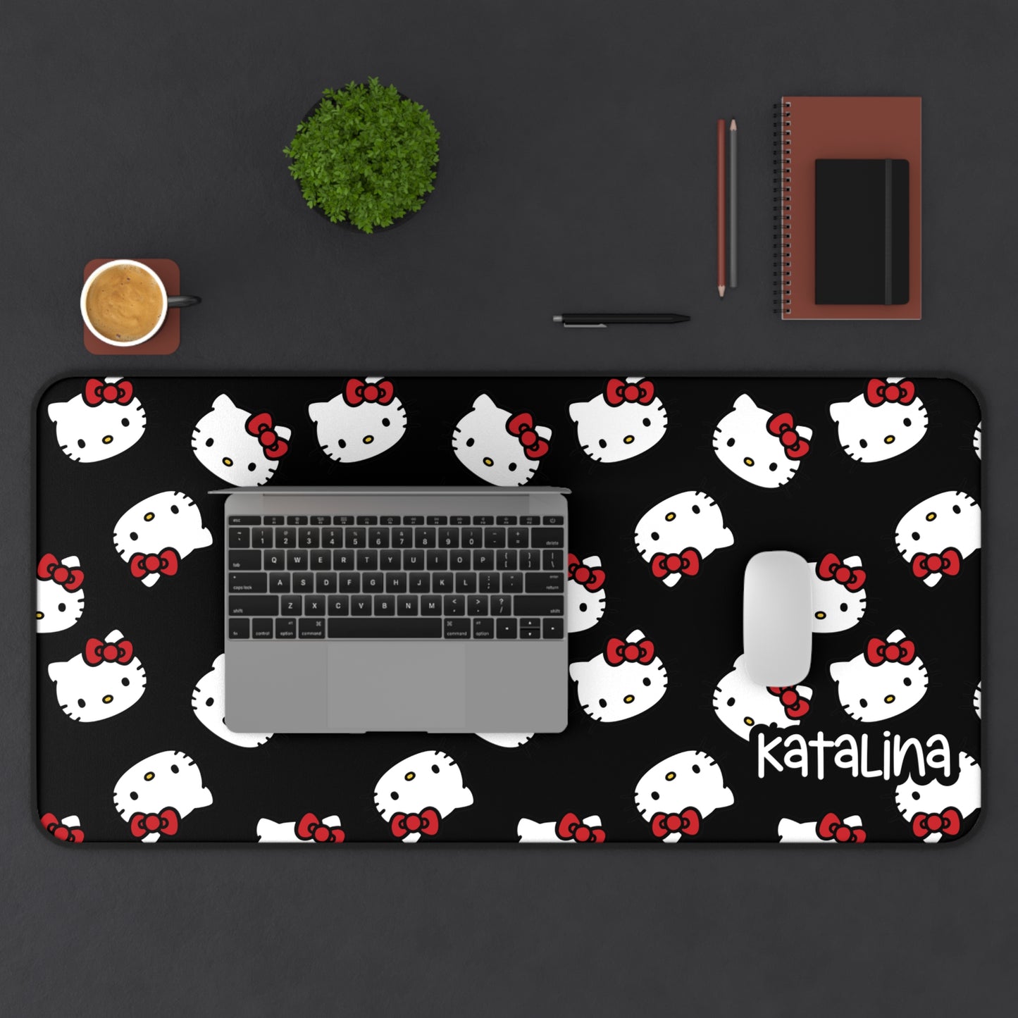 Personalized Hello Kitty Desk Mat Black | Cute Desk Pads