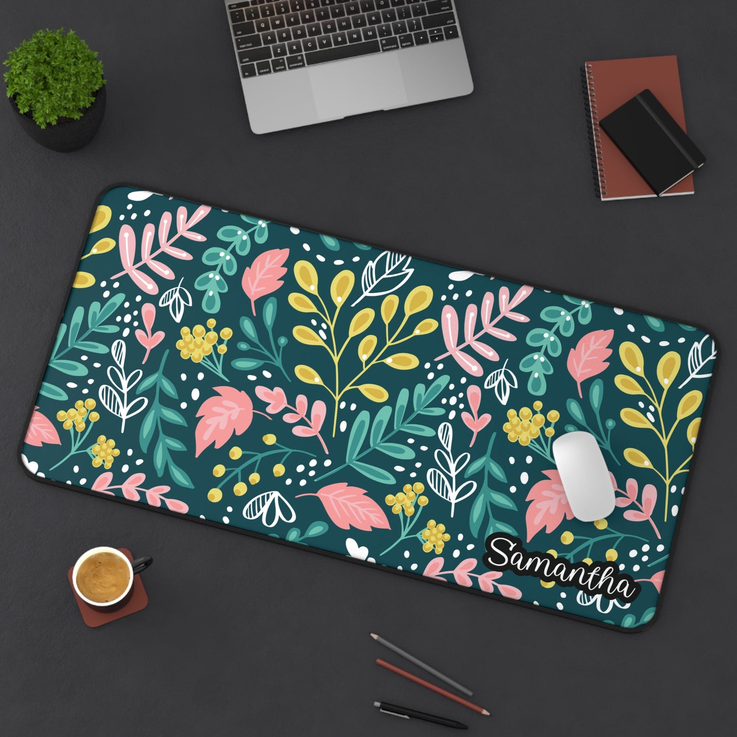 Personalized Plant Leaves Desk Mat | Cute Desk Pad