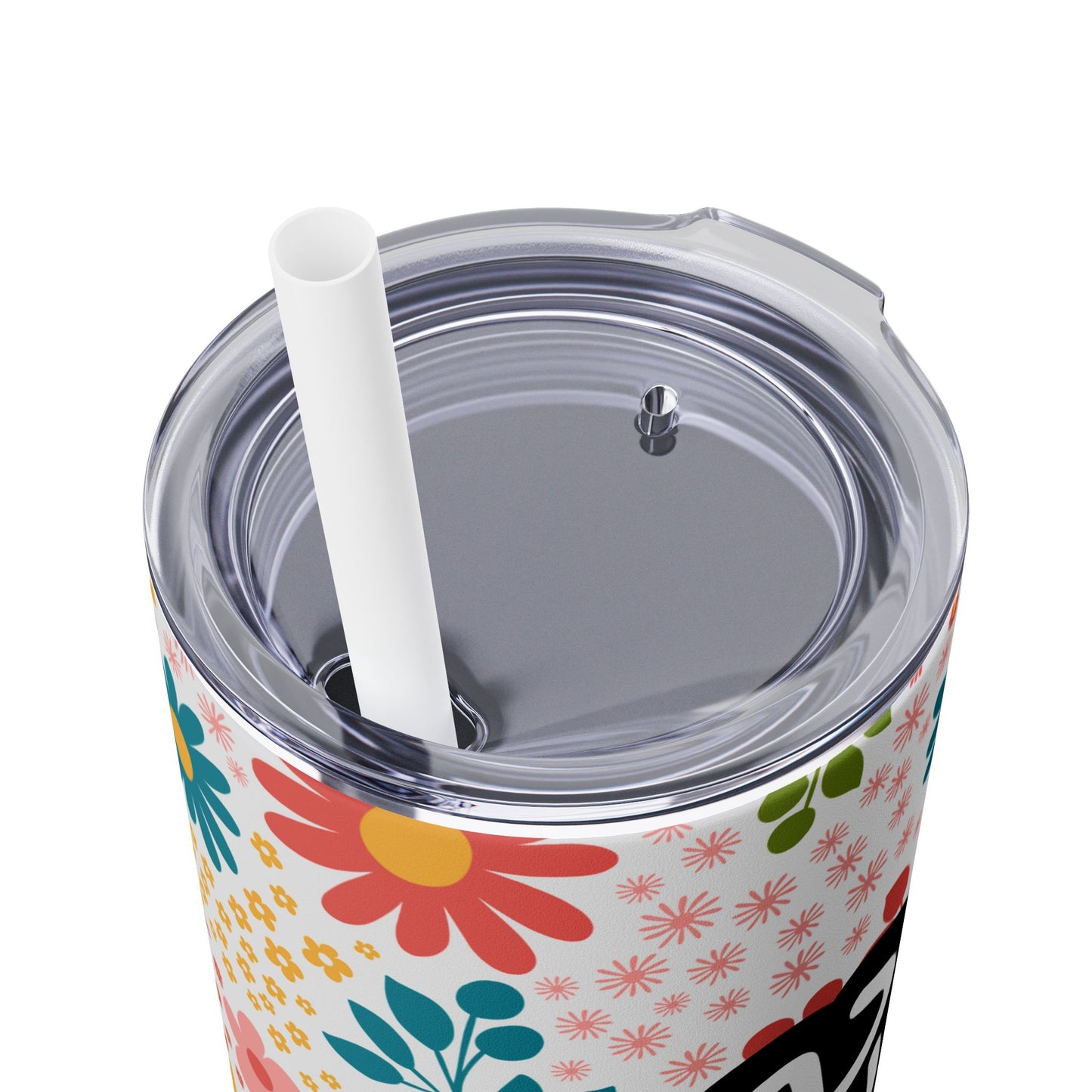 Personalized Floral Skinny Tumbler with Straw, 20oz