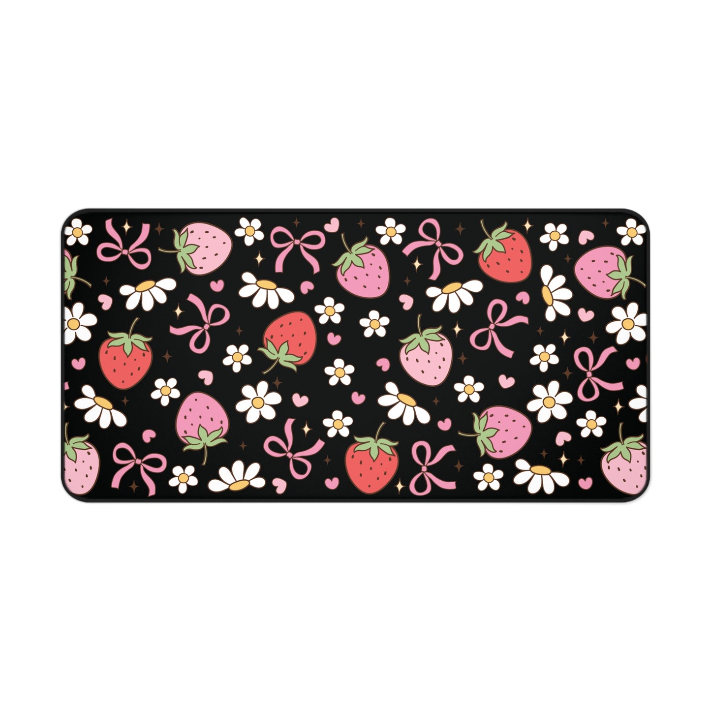 Spring Flowers and Strawberries Desk Mat | Cute Desk Pad