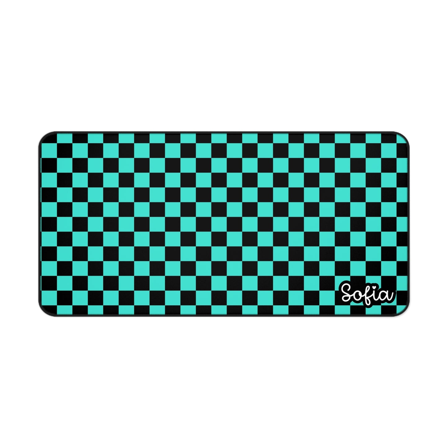 Personalized Checkerboard Desk Mat (black & turquoise checkers) - Custom Office Accessories, Office Decor, Gift for Him/Her, Gaming Mat, Student Supplies