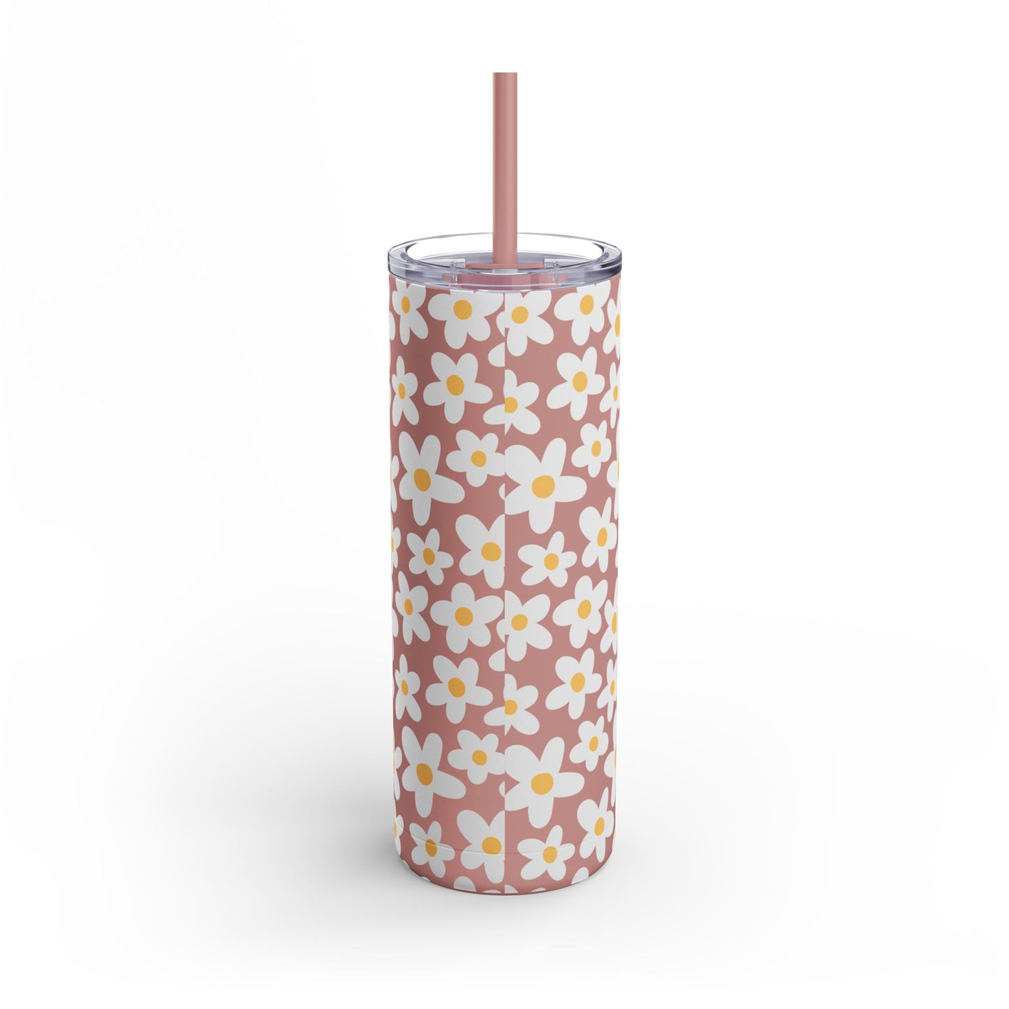 Daisy Pattern 20oz Skinny Matte Tumbler - Floral Insulated Travel Cup with Straw