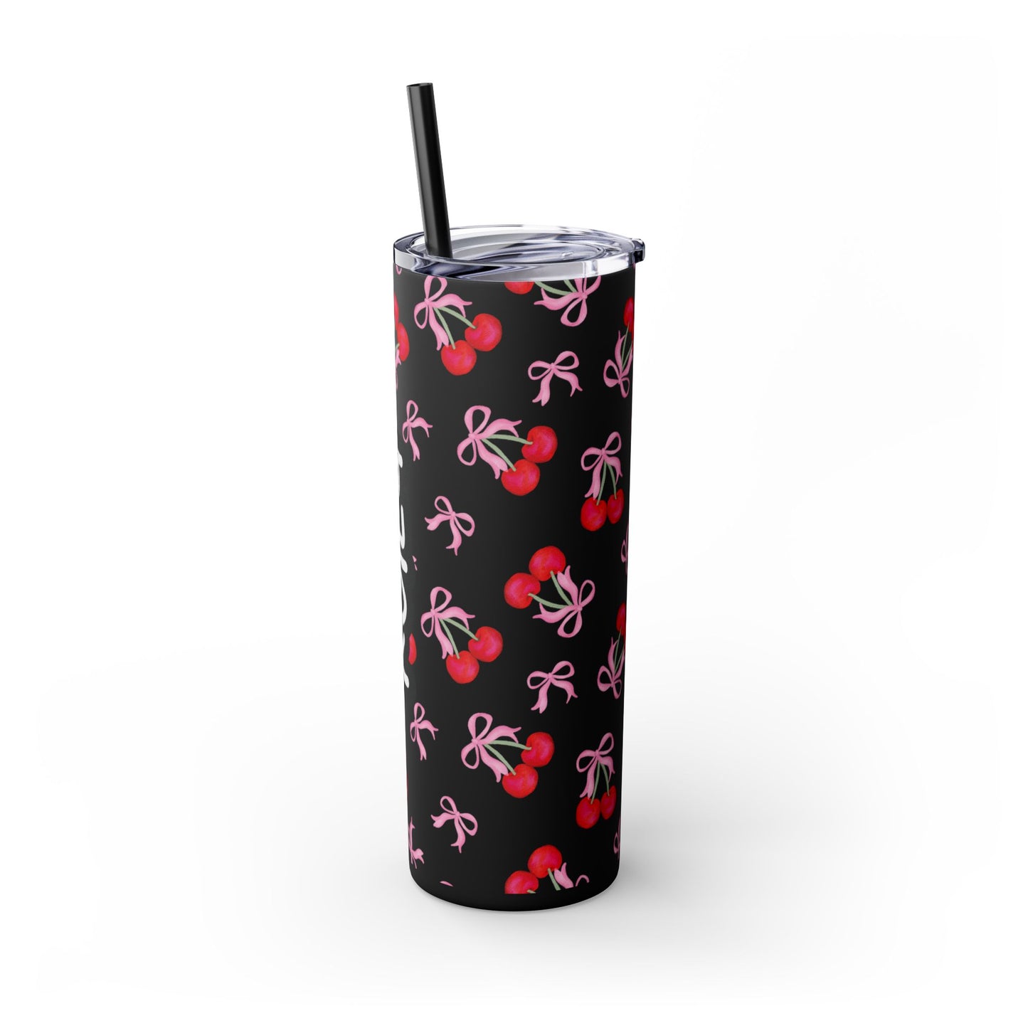 Personalized Coquette Cherry Skinny Tumbler with Straw, 20oz