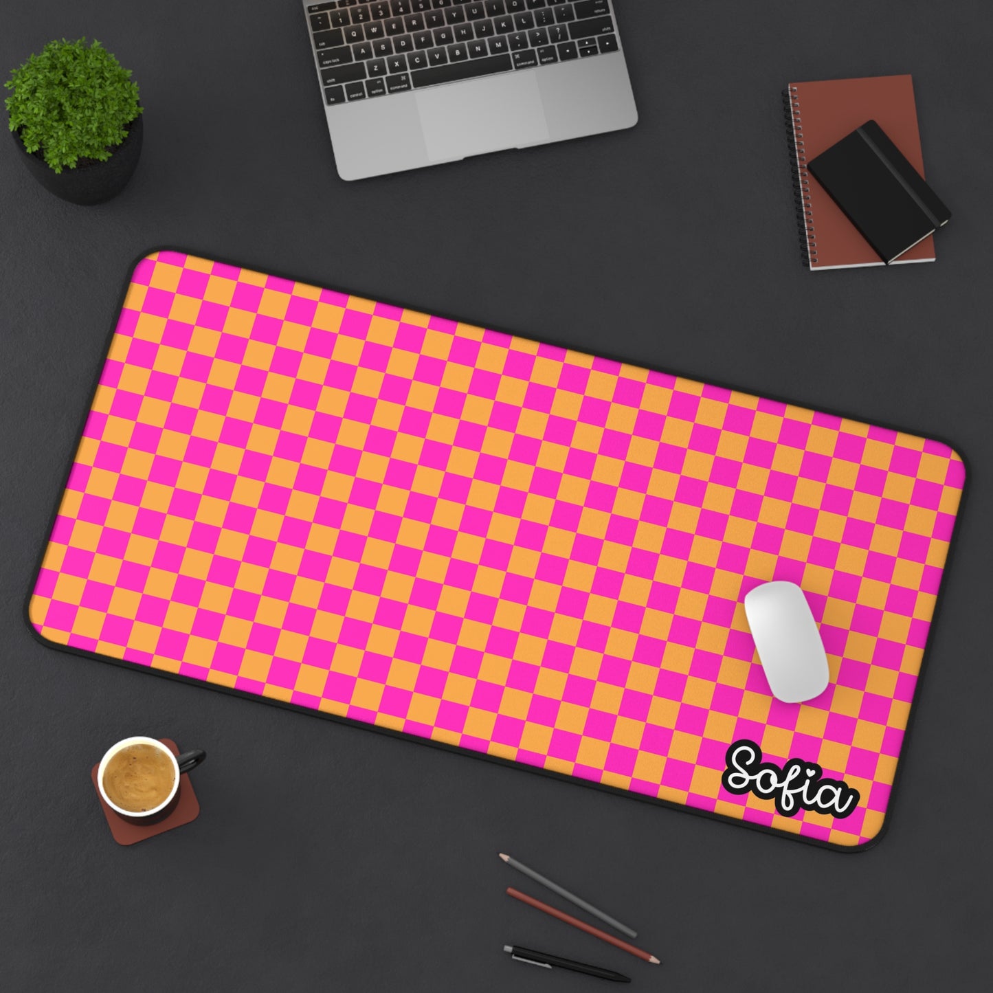 Hot Pink Checkered Desk Mat | Custom Office Decor, Work From Home Accessory, Gamer Mat, Stylish Desk Utility