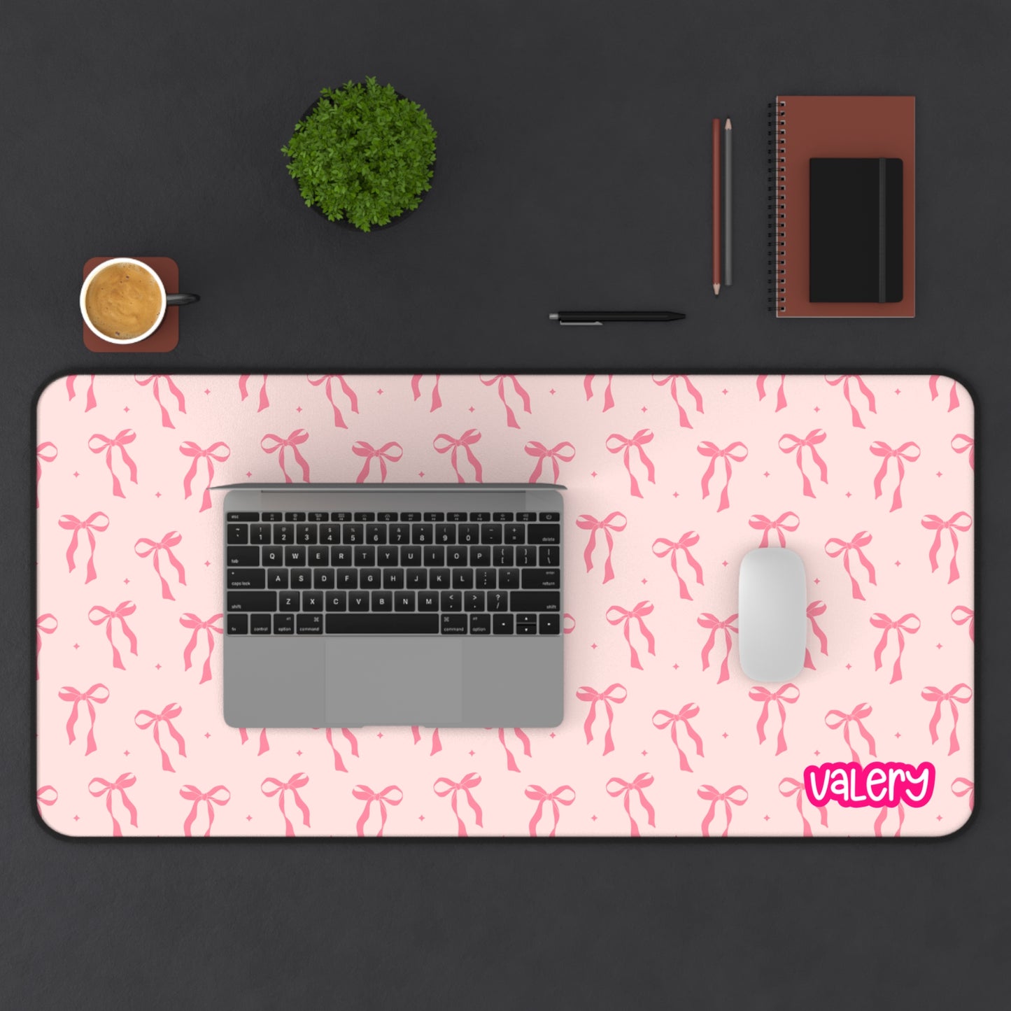 Coquette Pink Bow Design Desk Mat, Office Decor, Gift for Dancers, Home Office Accessories, Studio Mat, Ballet Lover Gift, Pink Coquette Desk Mat, Bow Lover Gift