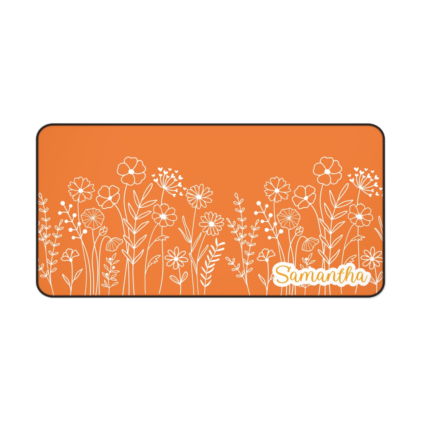 Minimalist Flower Field Personalized Desk Mat Orange | Personalized Desk Mat | Cute Desk Pad