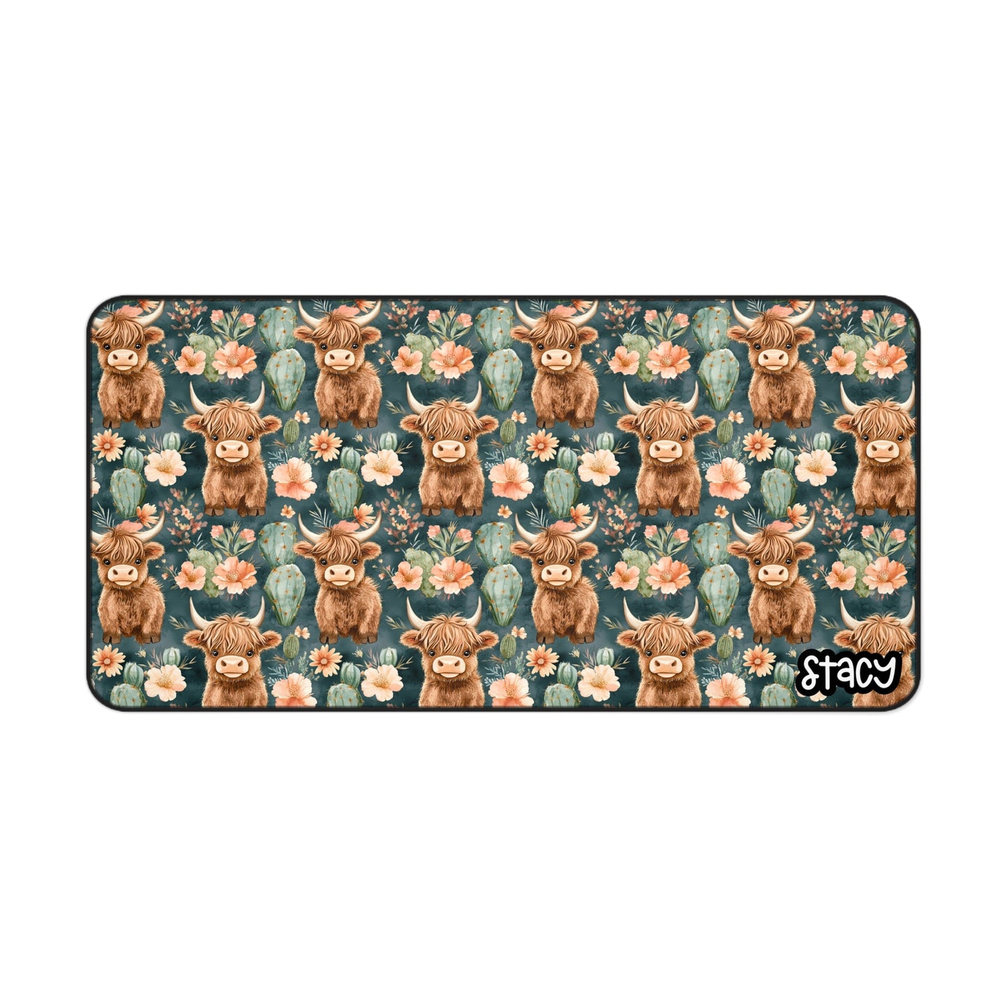 Cute Highland Cow Desk Mat | Floral Mouse Pad, Office Decor, Gift for Cow Lovers, Home Office Accessories, Animal Decor