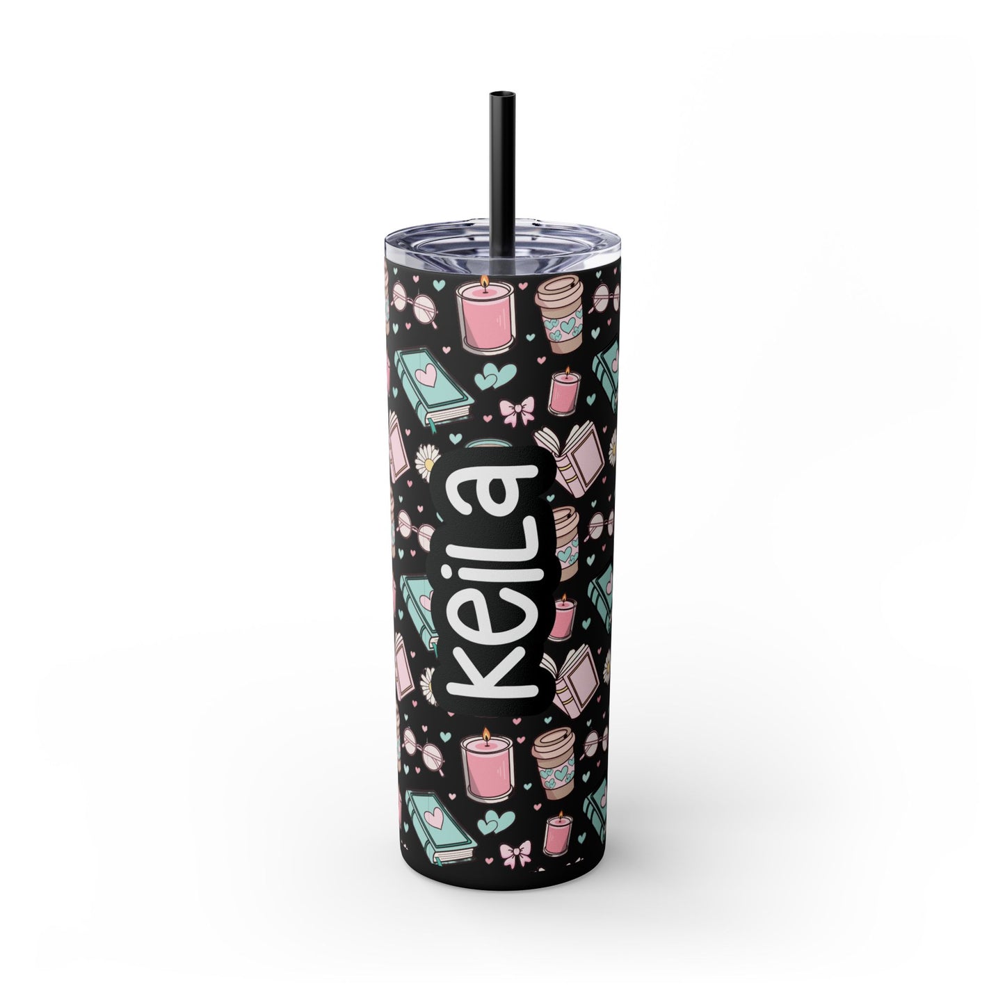 Personalized Girly Skinny Tumbler with Straw, 20oz