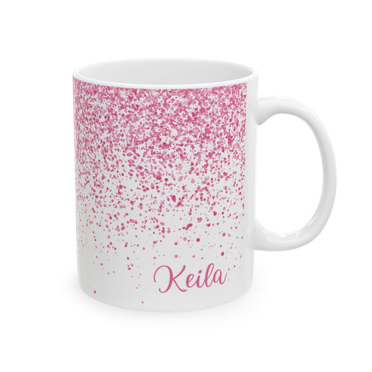 Cute Personalized Pink Glitter Coffee Mug (11oz)