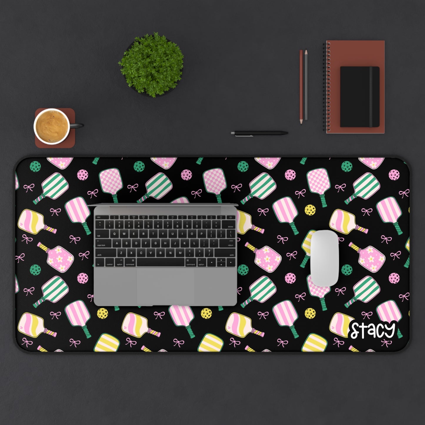 Cute Pickleball Desk Mat (black), Coquette Pickleball Mouse Pad, Home Office Decor, Gift for Students, Desk Accessories, Study Stationery, Cute Work Space
