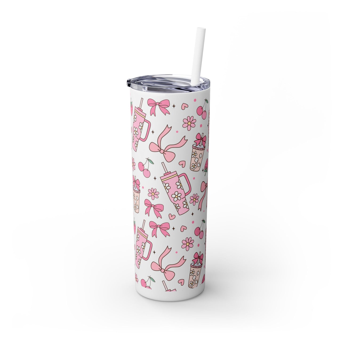 Tumbler Cup Coquette Bookish Girlie Pink Bows 20oz - White
