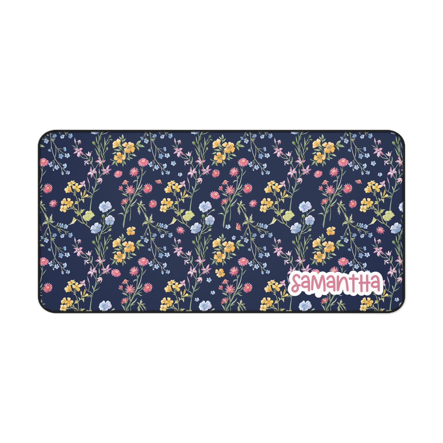 Floral Elegant Custom Desk Mat Navy Blue | Personalized Desk Mat | Cute Desk Pad