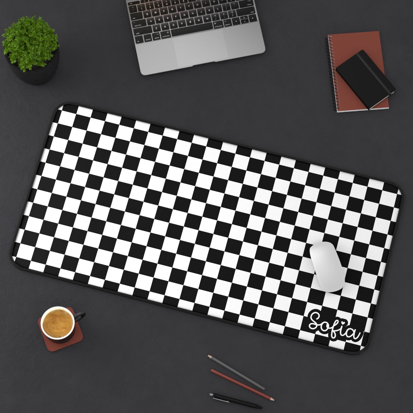Personalized Checkerboard Desk Mat for Stylish Workspaces, Gaming, Home Office, Gift for Students, Custom Name