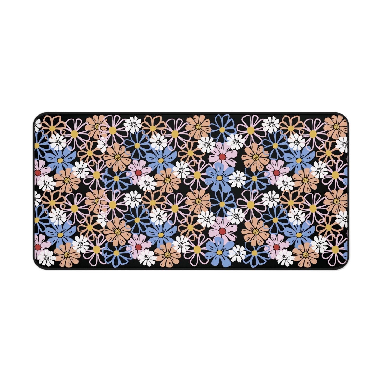 Spring Flowers Desk Mat Black | Cute Desk Pad