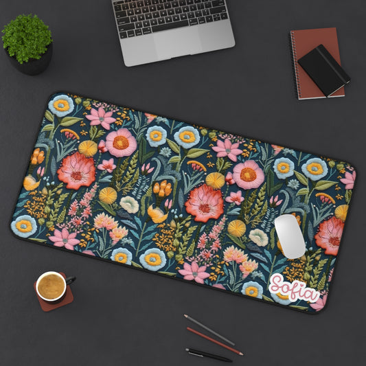Floral Desk Mat, Cottagecore Desk Mat | Personalizable Home Office Decor, Colorful Workstation Accessory, Gift for Her, Functional Desk Décor