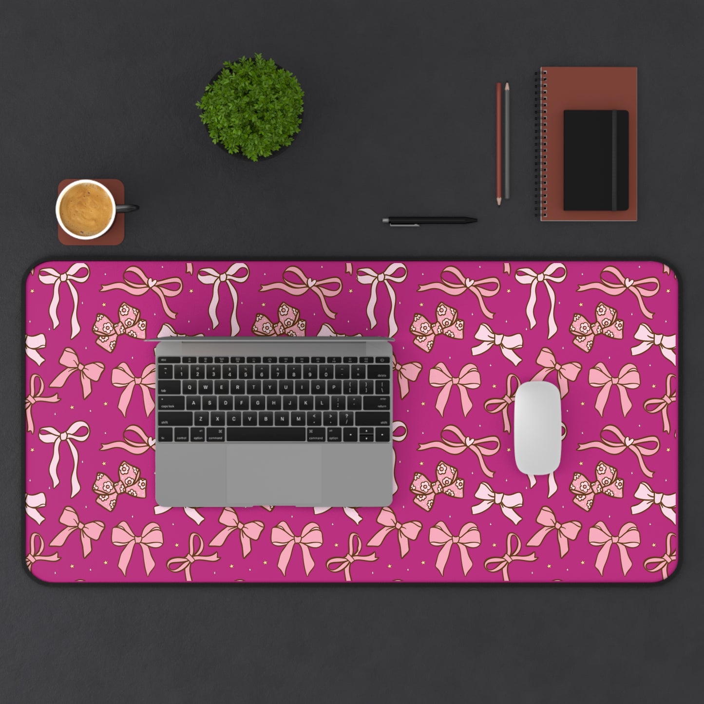 Chic Pink Bow Desk Mat - Stylish Home Office Accessory