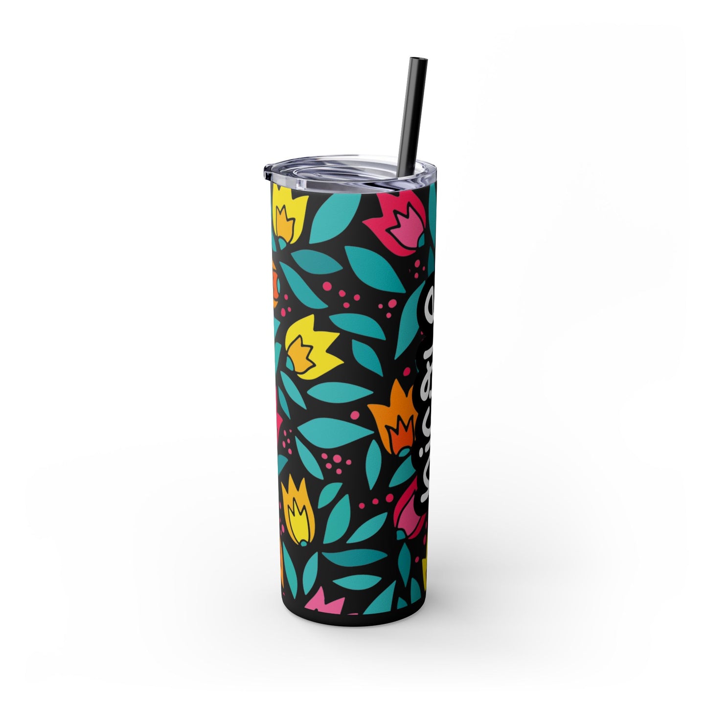 Personalized Floral Skinny Tumbler with Straw, 20oz