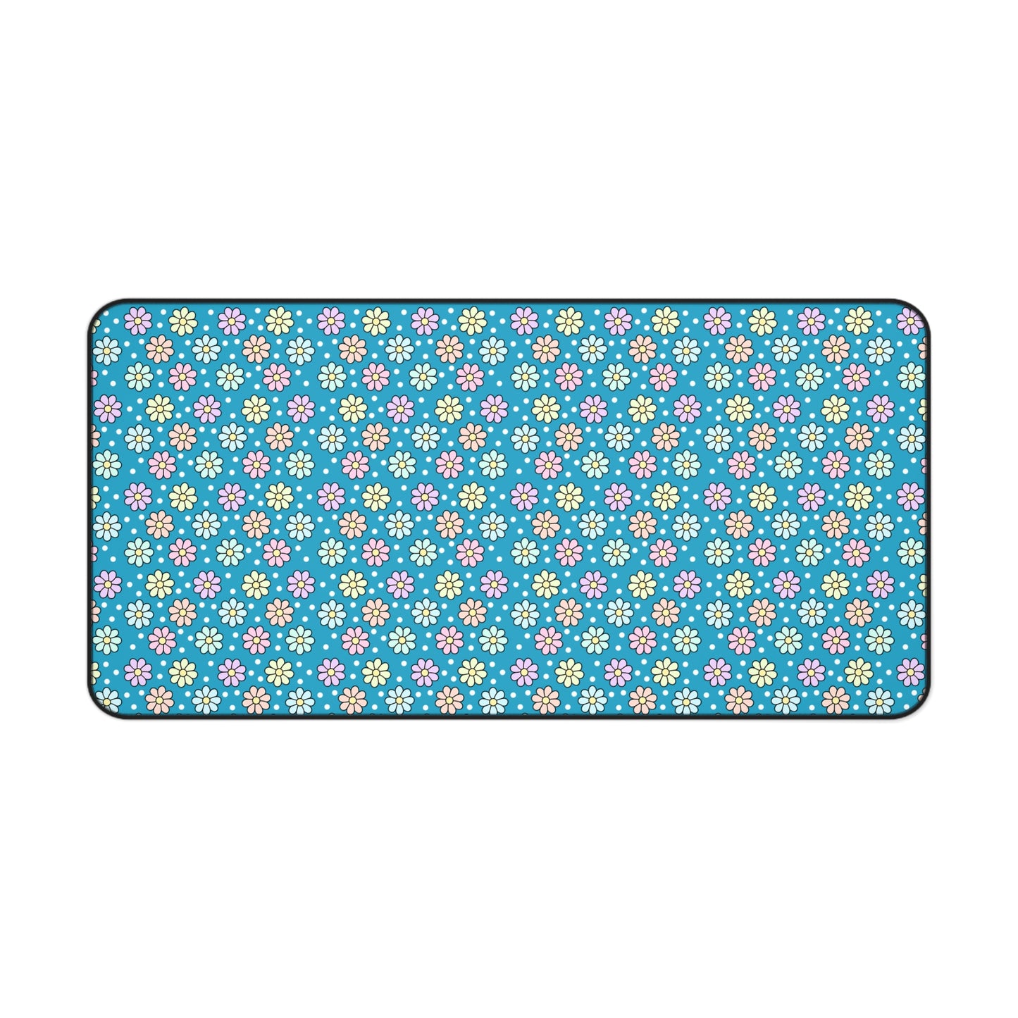 Floral Desk Mat - Vibrant Turquoise Flower Pattern for Home Office & Study