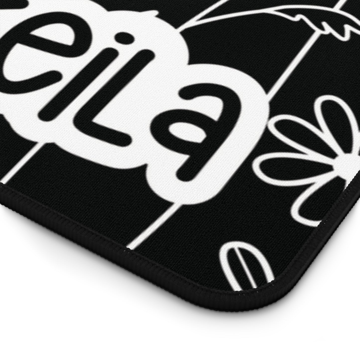 Personalized Black and White Flowers Desk Mat | Cute Desk Pad
