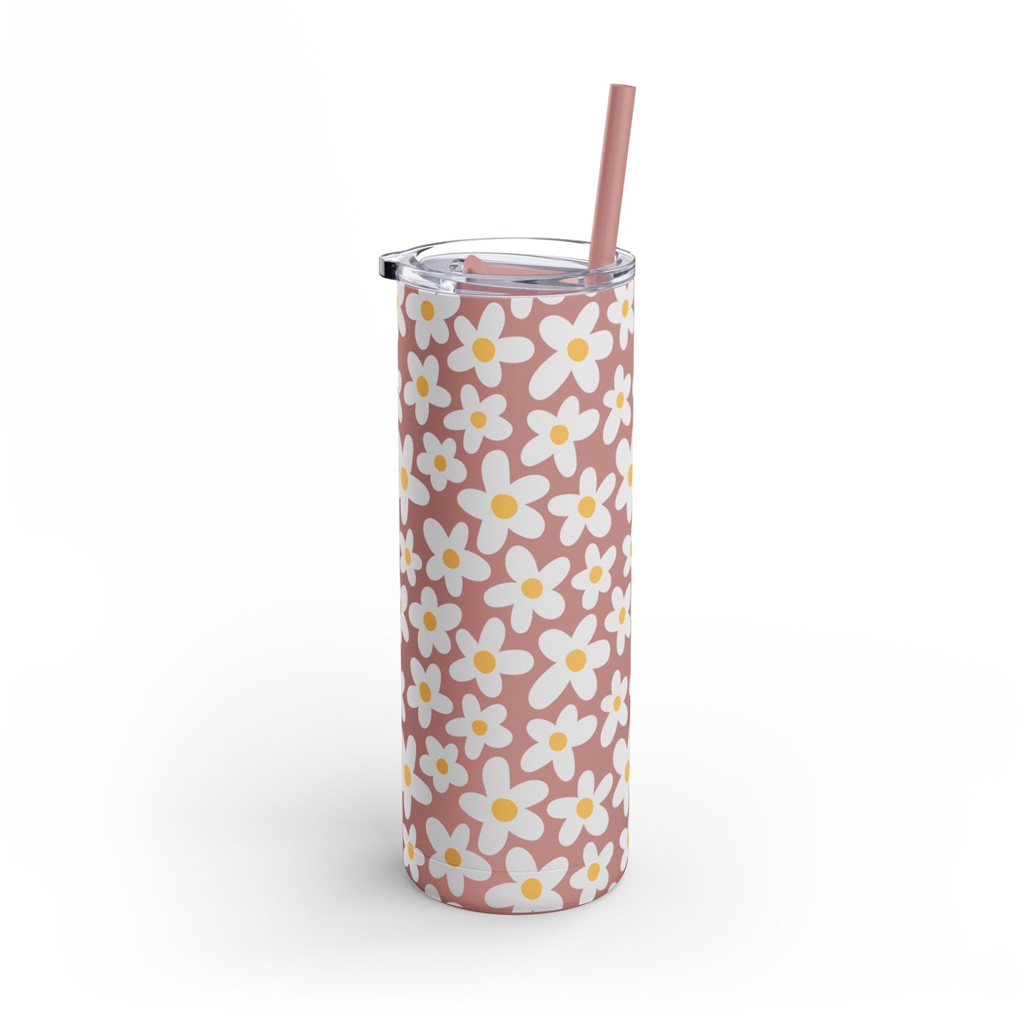 Daisy Pattern 20oz Skinny Matte Tumbler - Floral Insulated Travel Cup with Straw