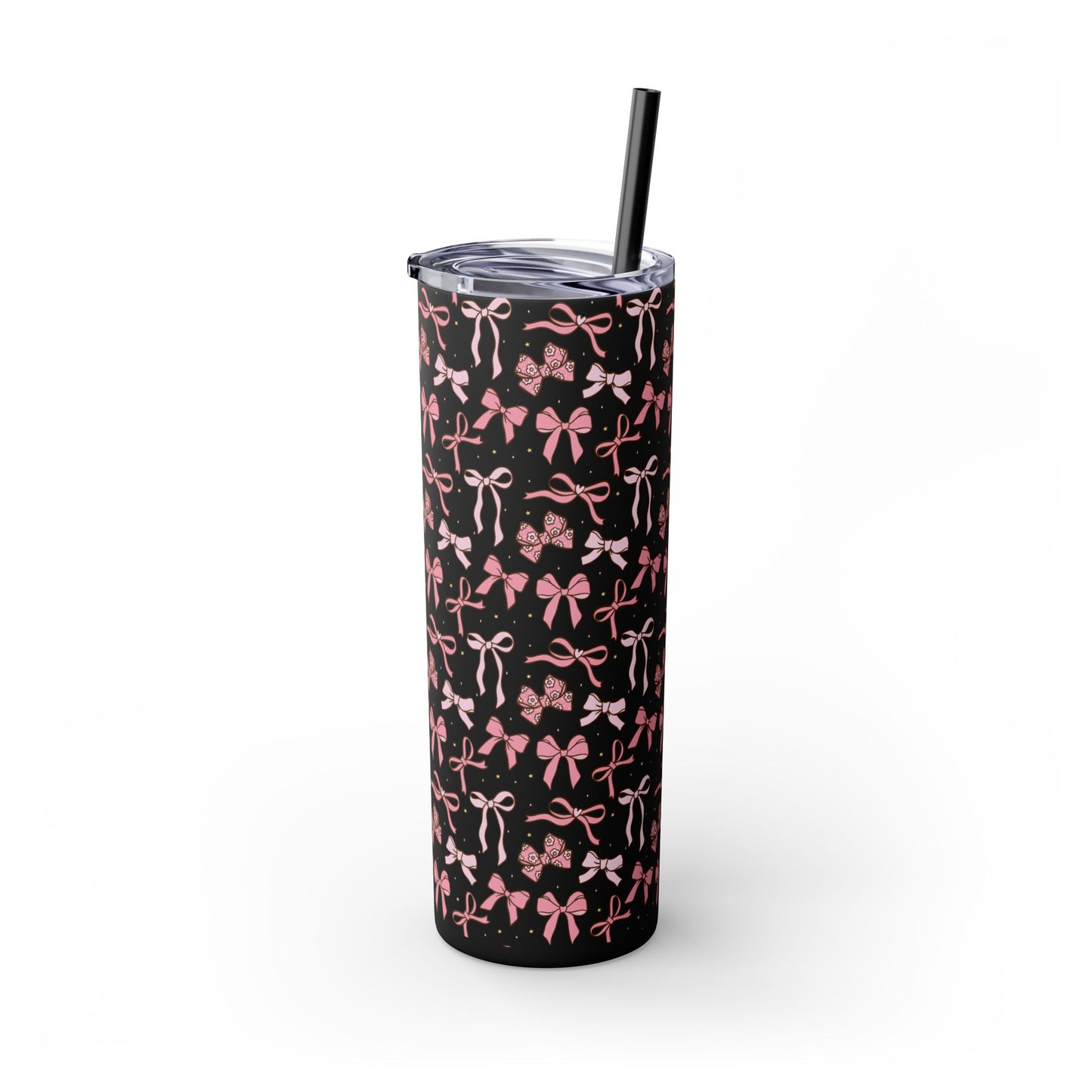 Coquette Pink Bows 20oz Skinny Black Tumbler | Ballet Inspired Tumbler