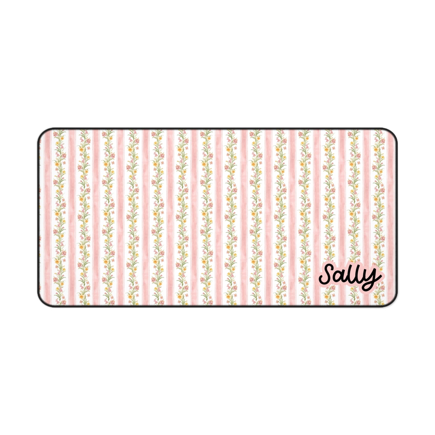 Personalized Cottagecore Coquette Soft Pink Floral Desk Mat - Custom Name Office Decor