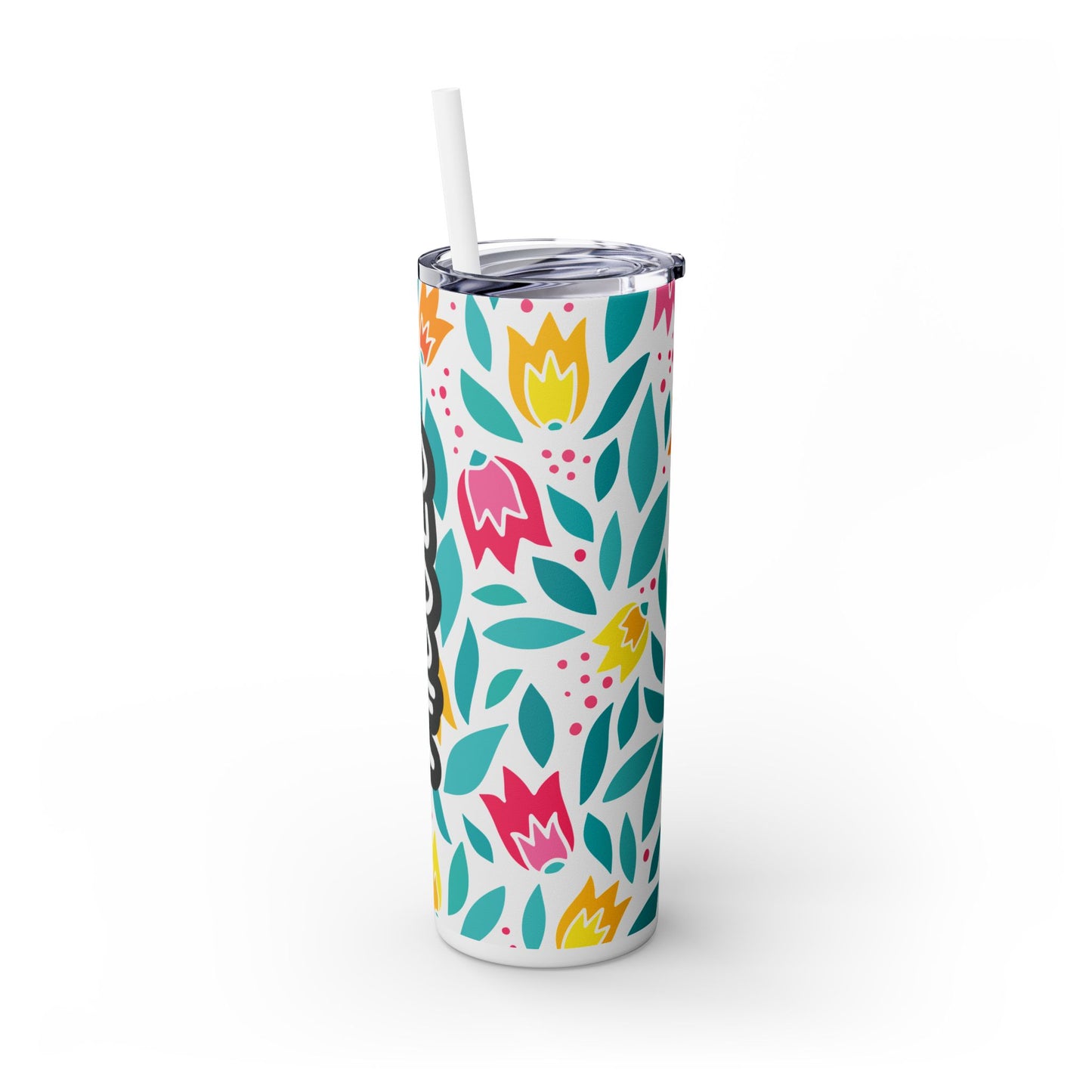 Personalized Floral Skinny Tumbler with Straw, 20oz