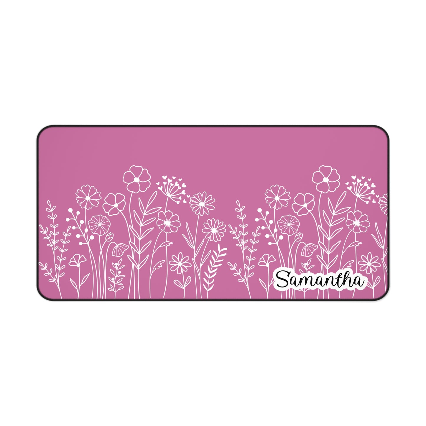 Minimalist Flower Field Personalized Desk Mat Pink | Personalized Desk Mat | Cute Desk Pad