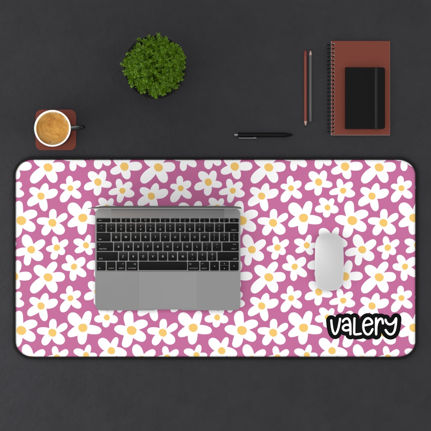 Personalized Cute Daisies Pink Desk Mat | Cute Desk Pad