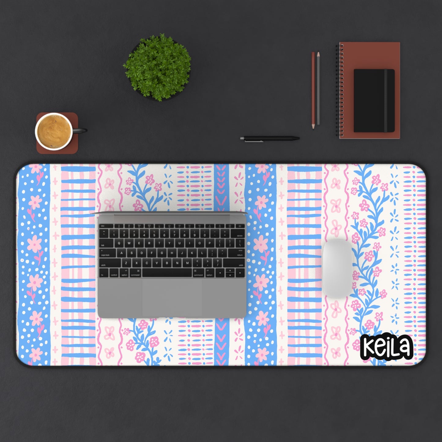 Personalized Coquette Floral & Geometric Desk Mat – Stylish & Functional Workspace Accessory