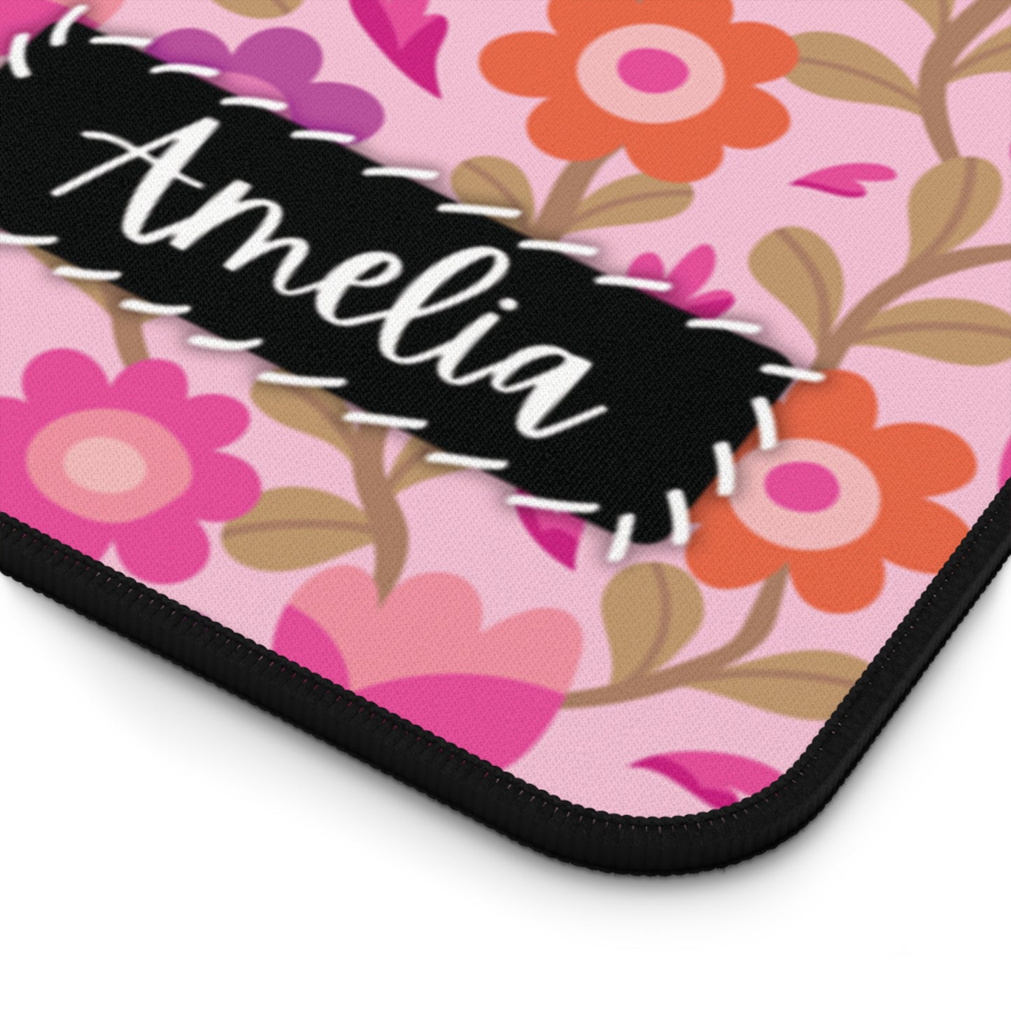 Personalized Pink Flowers Desk Mat | Cute Desk Pad