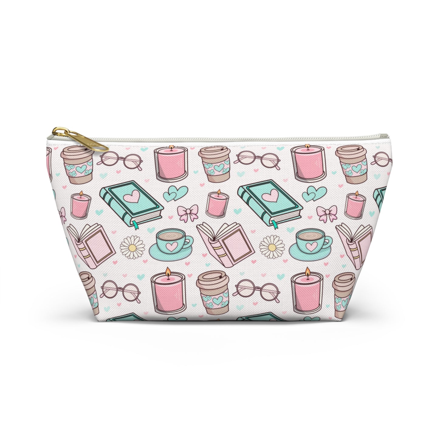 Chic Coffee & Book Lovers Accessory Pouch, Makeup Bag, Travel Organizer, Gift for Readers, Cute Pencil Case, Coffee-Themed Pouch