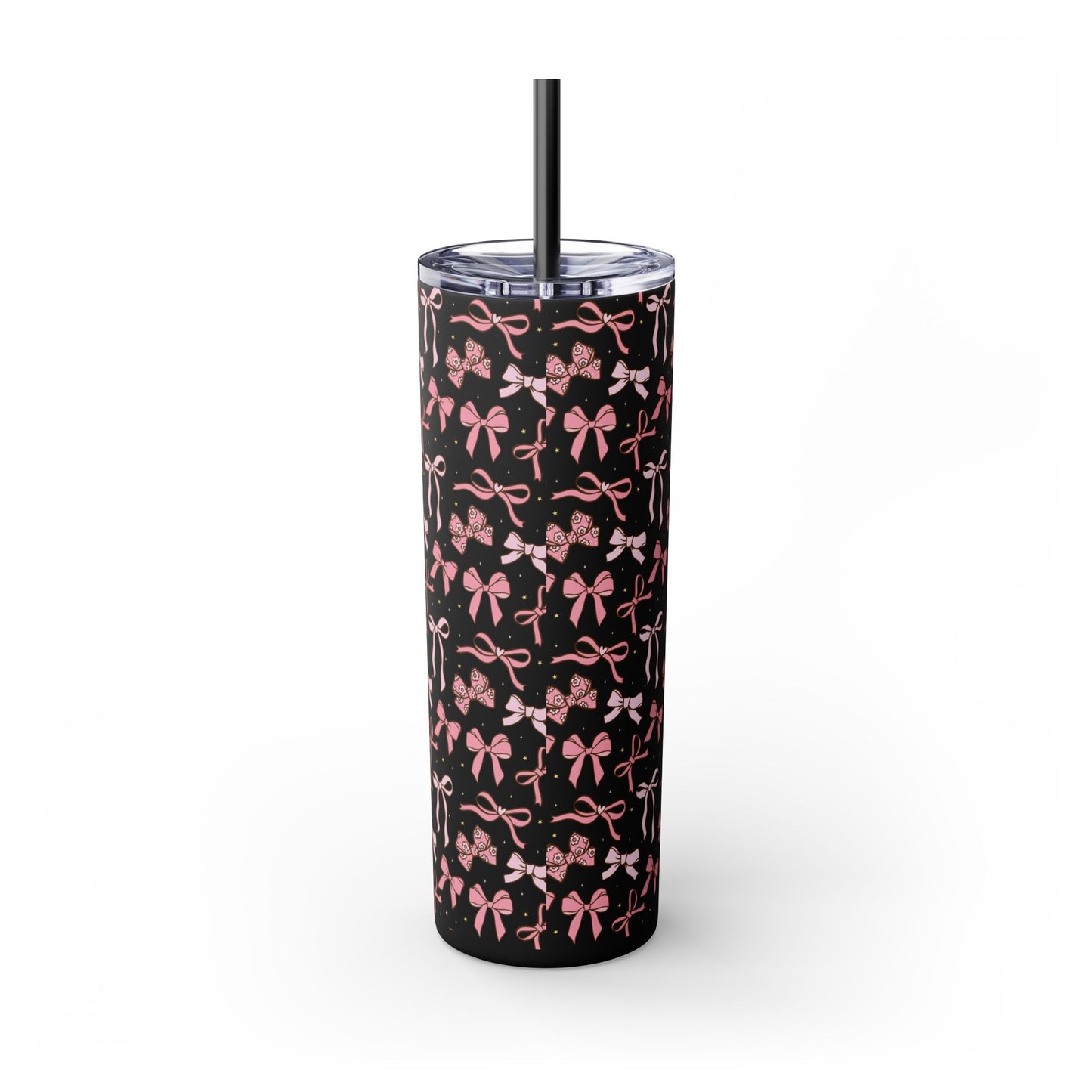 Coquette Pink Bows 20oz Skinny Black Tumbler | Ballet Inspired Tumbler