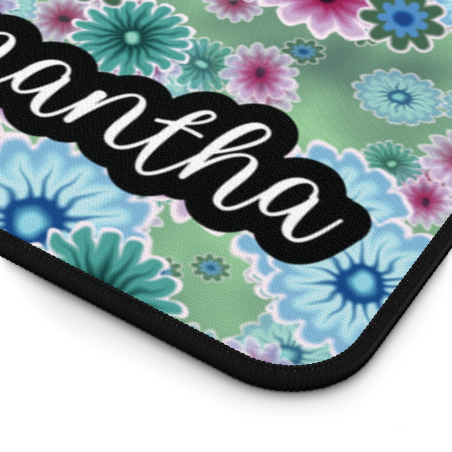 Personalized Teal Flowers Desk Mat | Cute Desk Pad