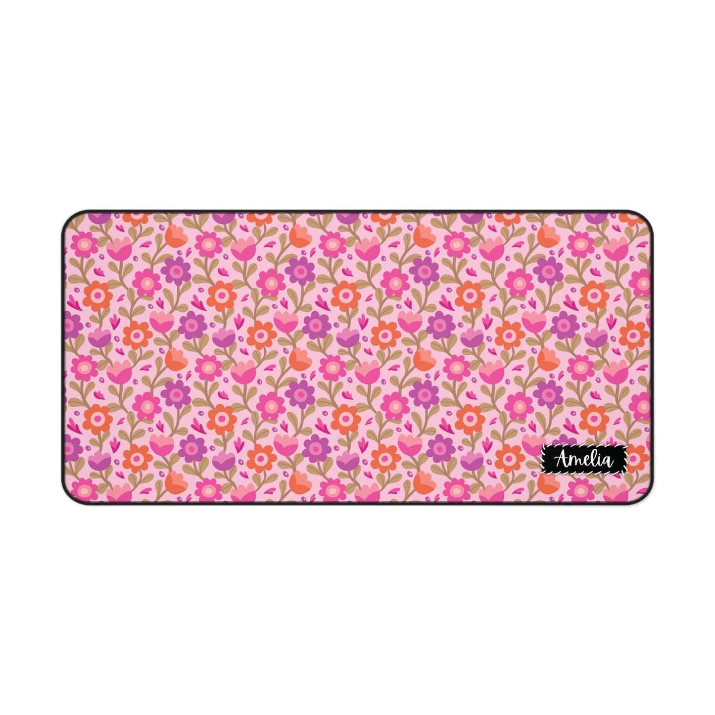 Personalized Pink Flowers Desk Mat | Cute Desk Pad