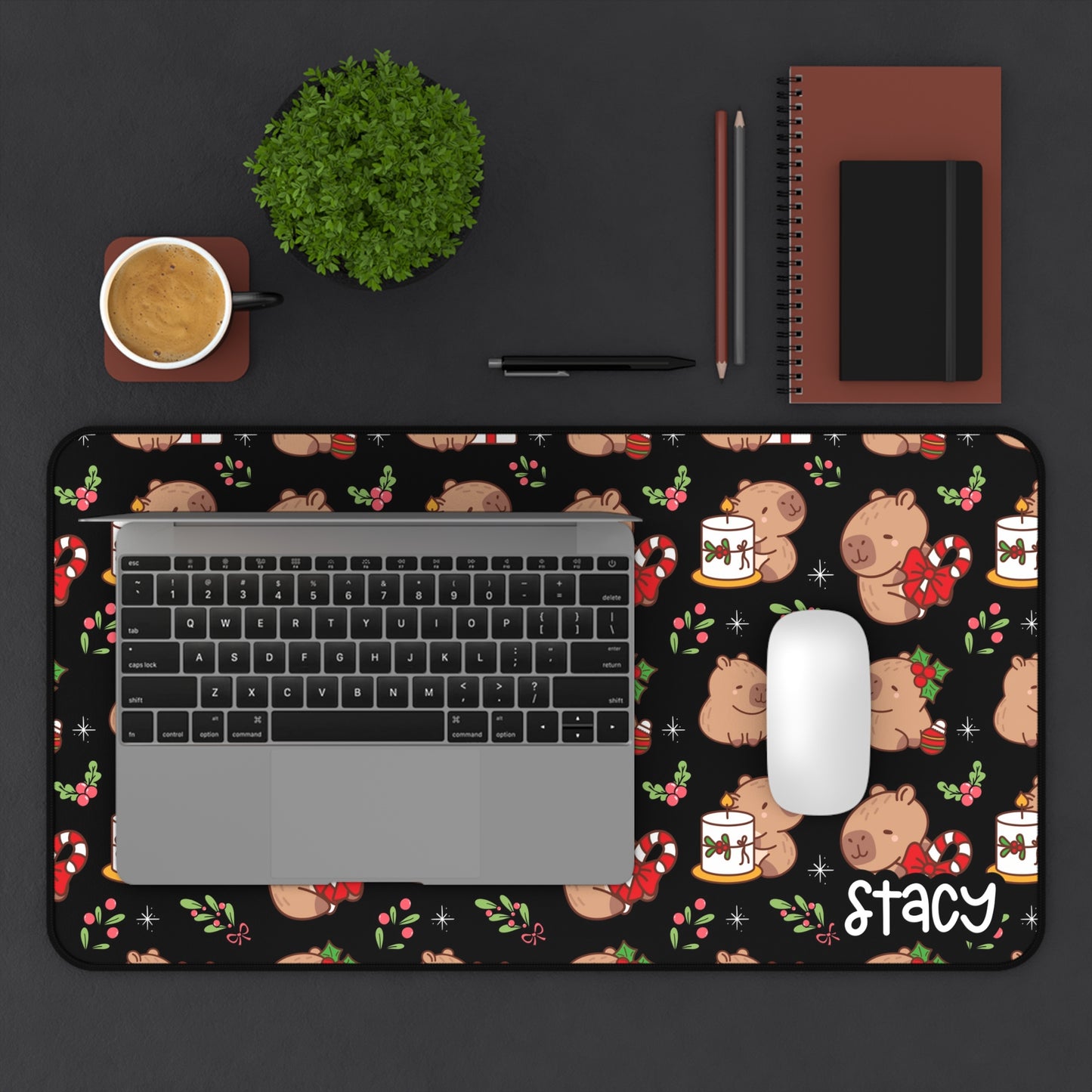 Cute Christmas Capybara Desk Mat with Personalization