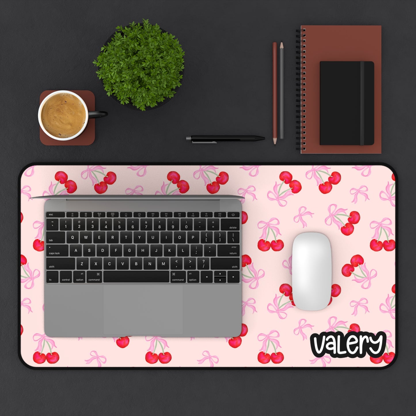 Cute Cherry Desk Mat, Gaming Mouse Pad, Cherry Blossom Desk Decor, Home Office Essentials, Gift for Students