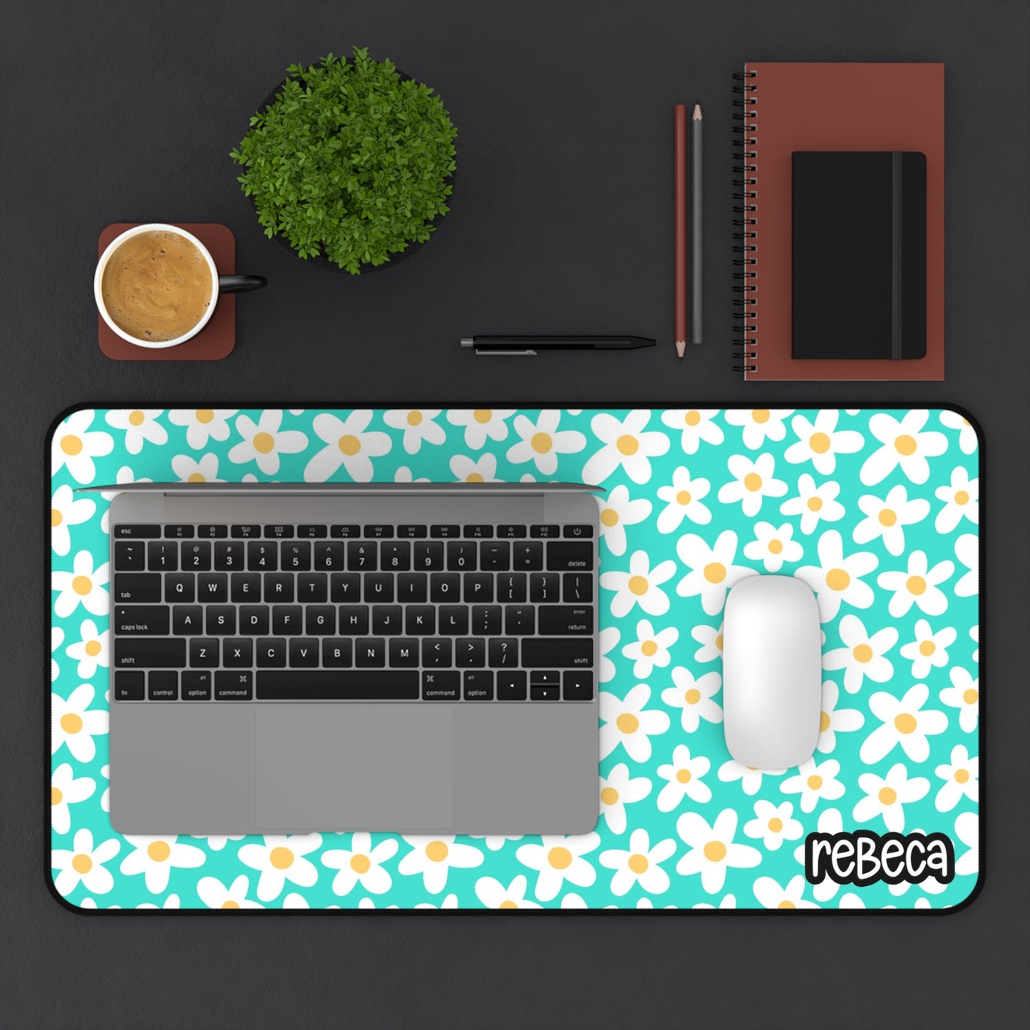 Daisies Desk Mat Teal, Floral Print Desk Mat , Stylish Office Decor, Personalized Work Space Gift, Bright Home Office Accessory, Computer Mouse Pad