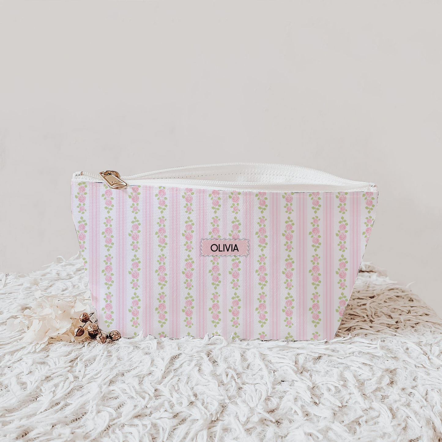 Personalized Pink Floral Pouch | Pink Floral Accesories Bag | Wipes & Dipes Pouch