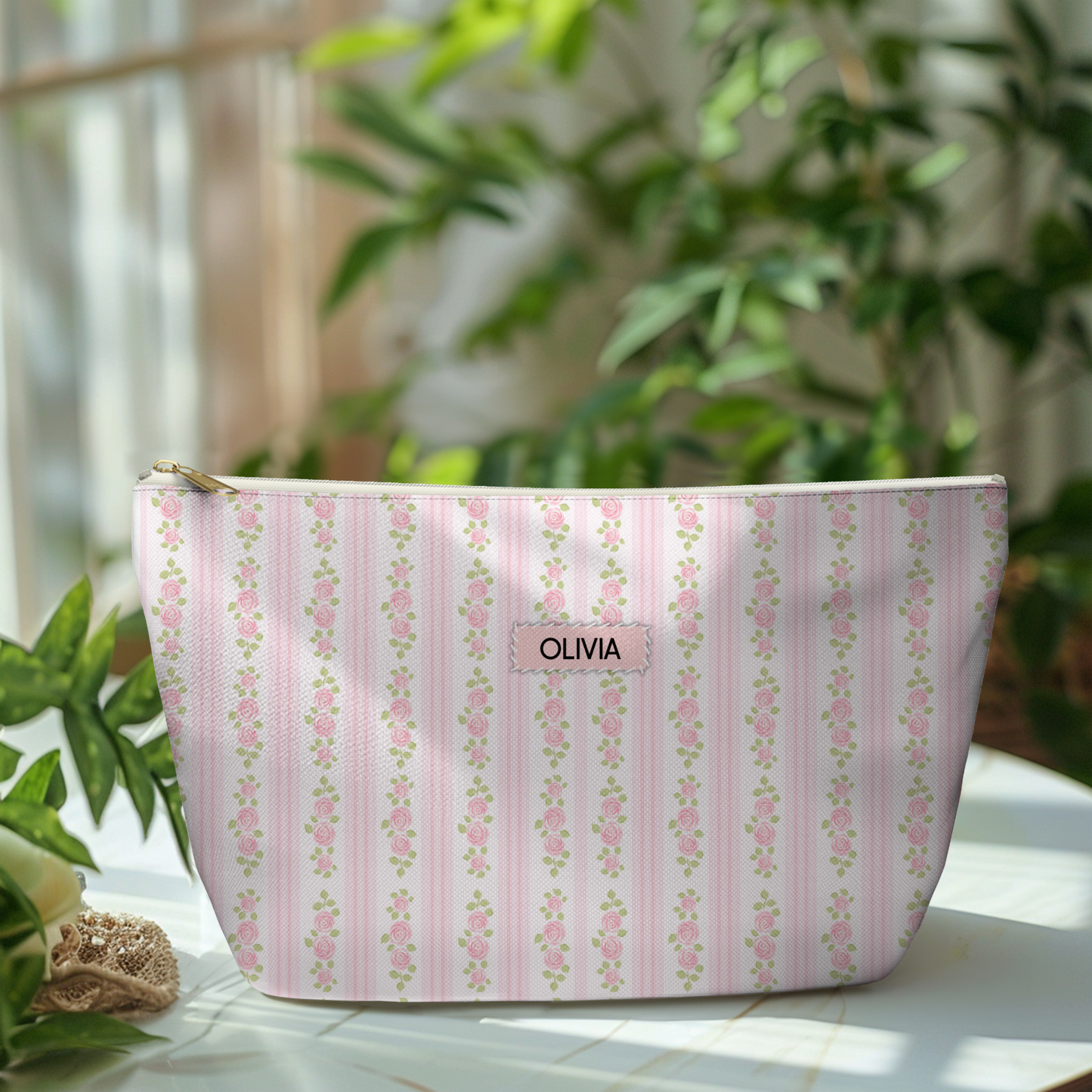 Personalized Pink Floral Pouch | Pink Floral Accesories Bag | Wipes & Dipes Pouch