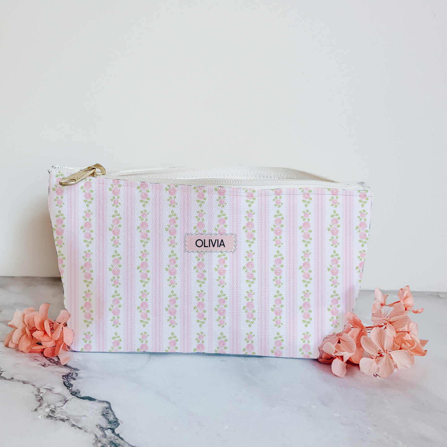 Personalized Pink Floral Pouch | Pink Floral Accesories Bag | Wipes & Dipes Pouch